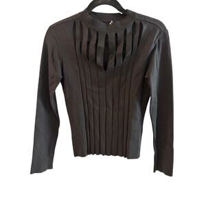 Cache Black Silk-Blend Cutout Long Sleeve Knit Top